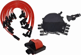 Optispark Distributor Cap, Rotor, Remote Ignition Coil And 8.0mm Spark Plug Wires Kit for 95-97 GM LT1 LT4 Black