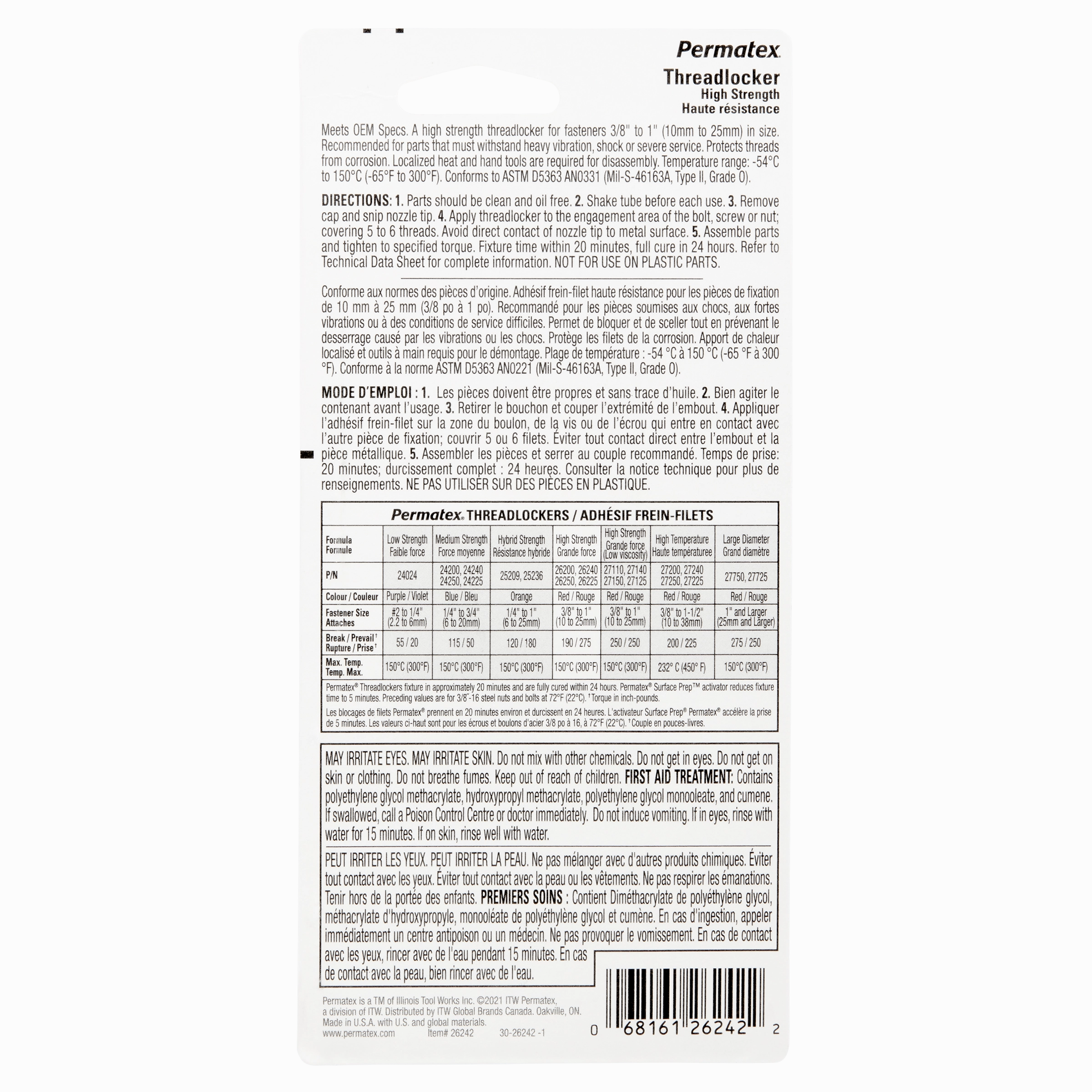 Permatex® Red High Strength 262 Threadlocker, 36mL Bottle