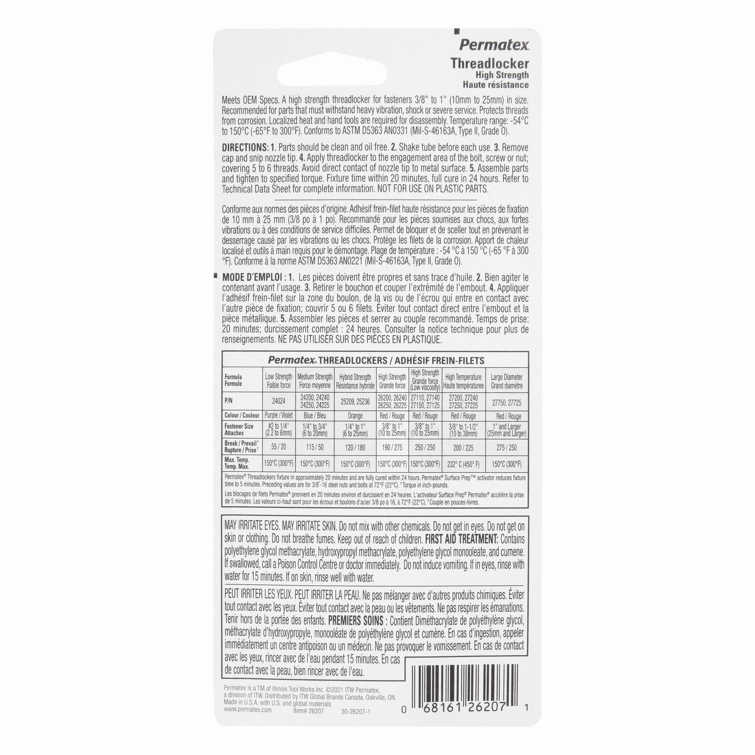 Permatex® Red High Strength 262 Threadlocker, 6mL Tube