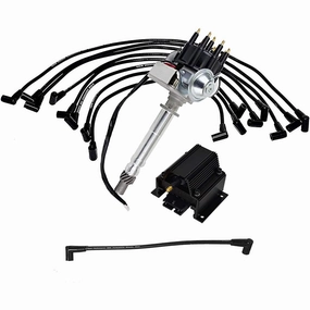 Pro Series R2R Distributor, 8.0mm Over the Valve Cover Spark Plug Wires, & 50K Volt Coil  For Chevy Corvette SBC Tach Drive 262 265 267 283 302 305 307 327 350 400 Black