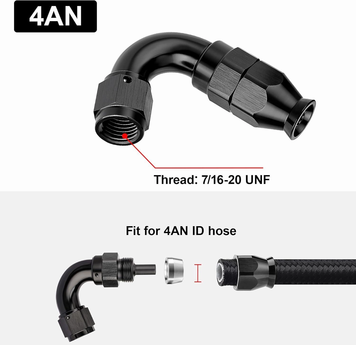 PTFE One Piece Full Flow End Hose Fitting Aluminum Black (4/6/8/10/12AN)|EVIL ENERGY