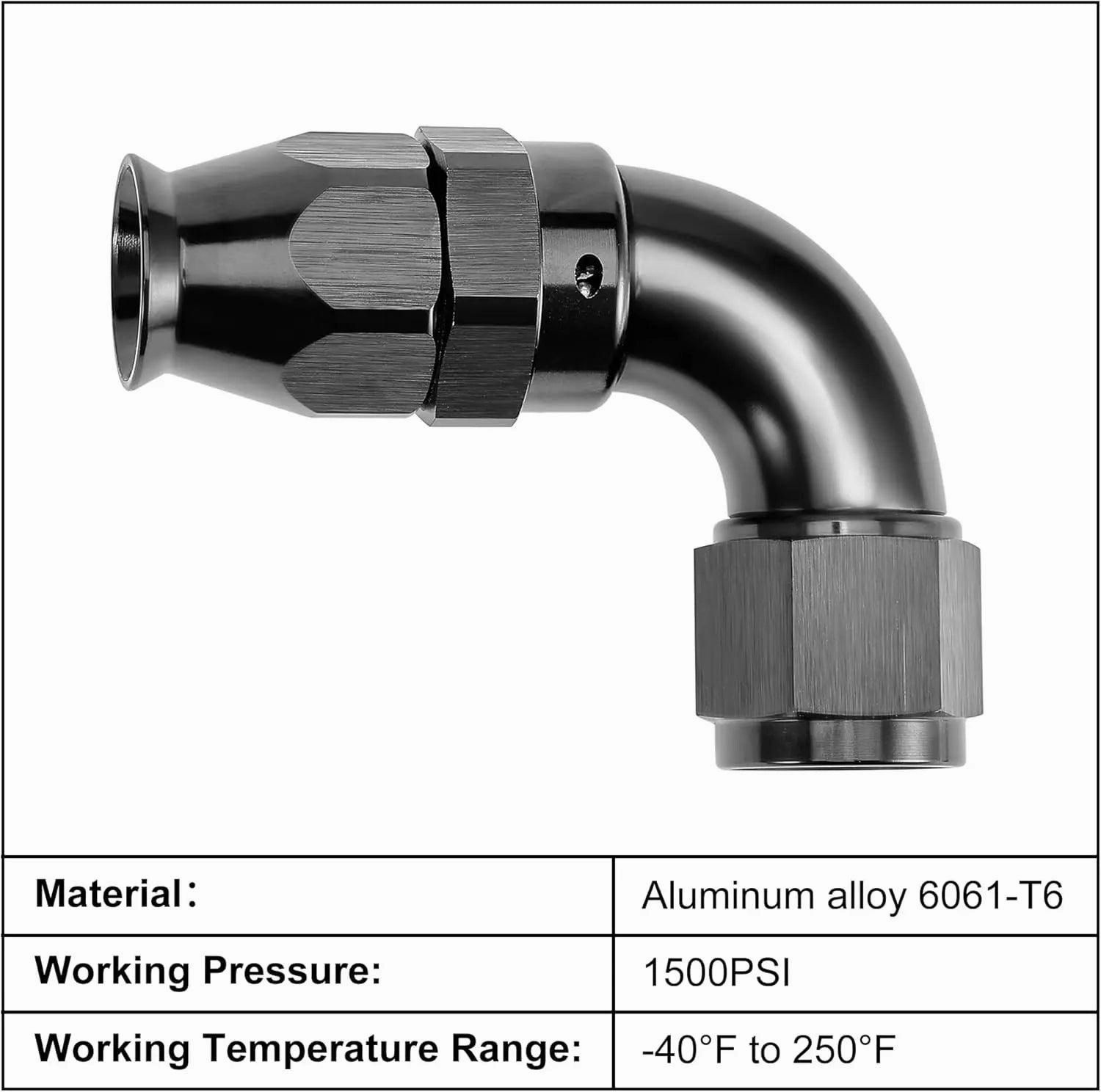 PTFE One Piece Full Flow End Hose Fitting Aluminum Black (4/6/8/10/12AN)|EVIL ENERGY