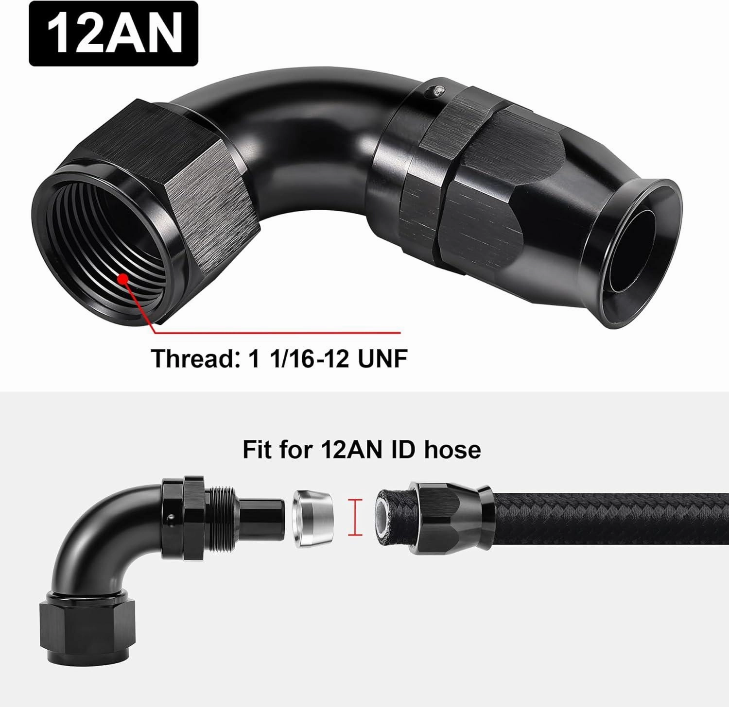 PTFE One Piece Full Flow End Hose Fitting Aluminum Black (4/6/8/10/12AN)|EVIL ENERGY