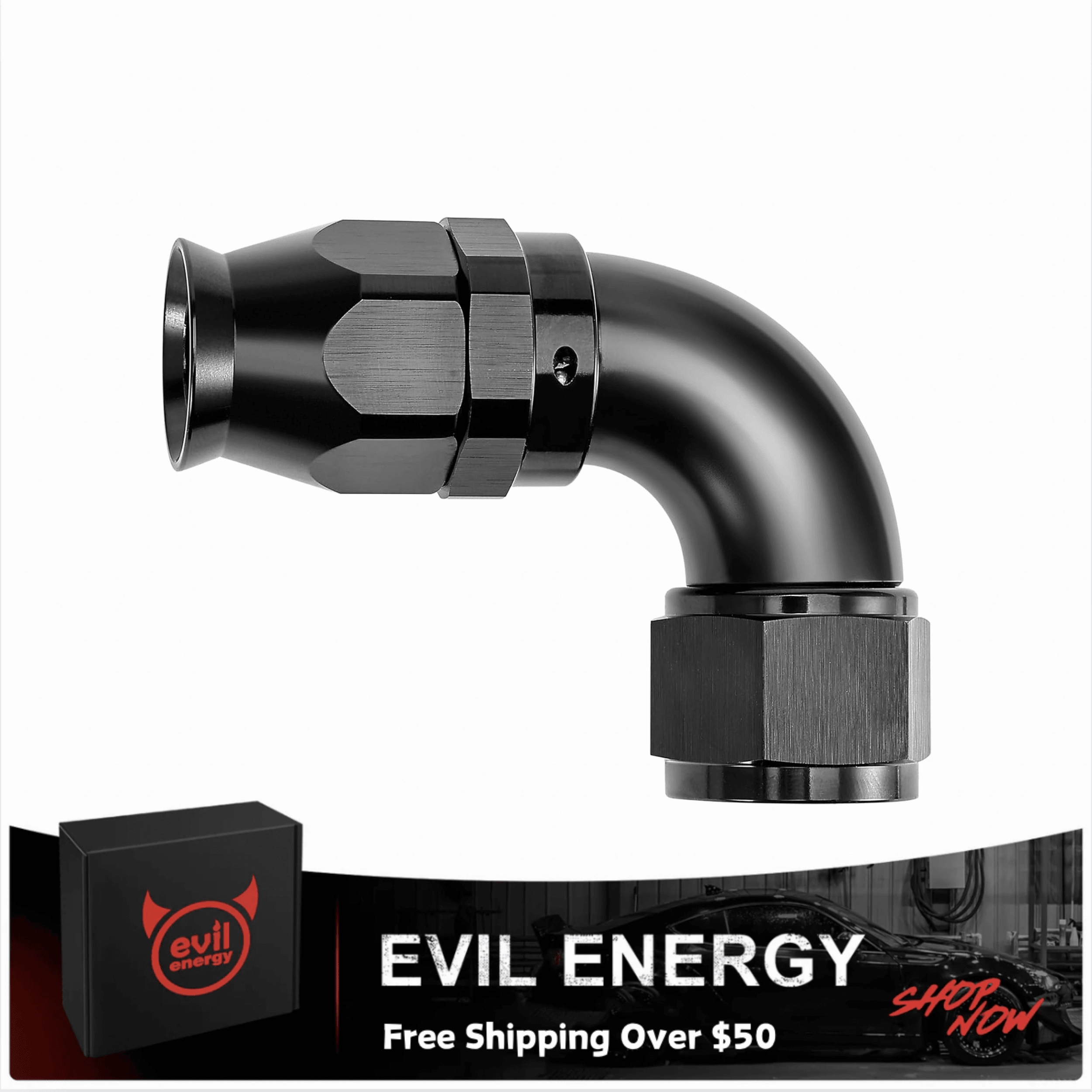 PTFE One Piece Full Flow End Hose Fitting Aluminum Black (4/6/8/10/12AN)|EVIL ENERGY