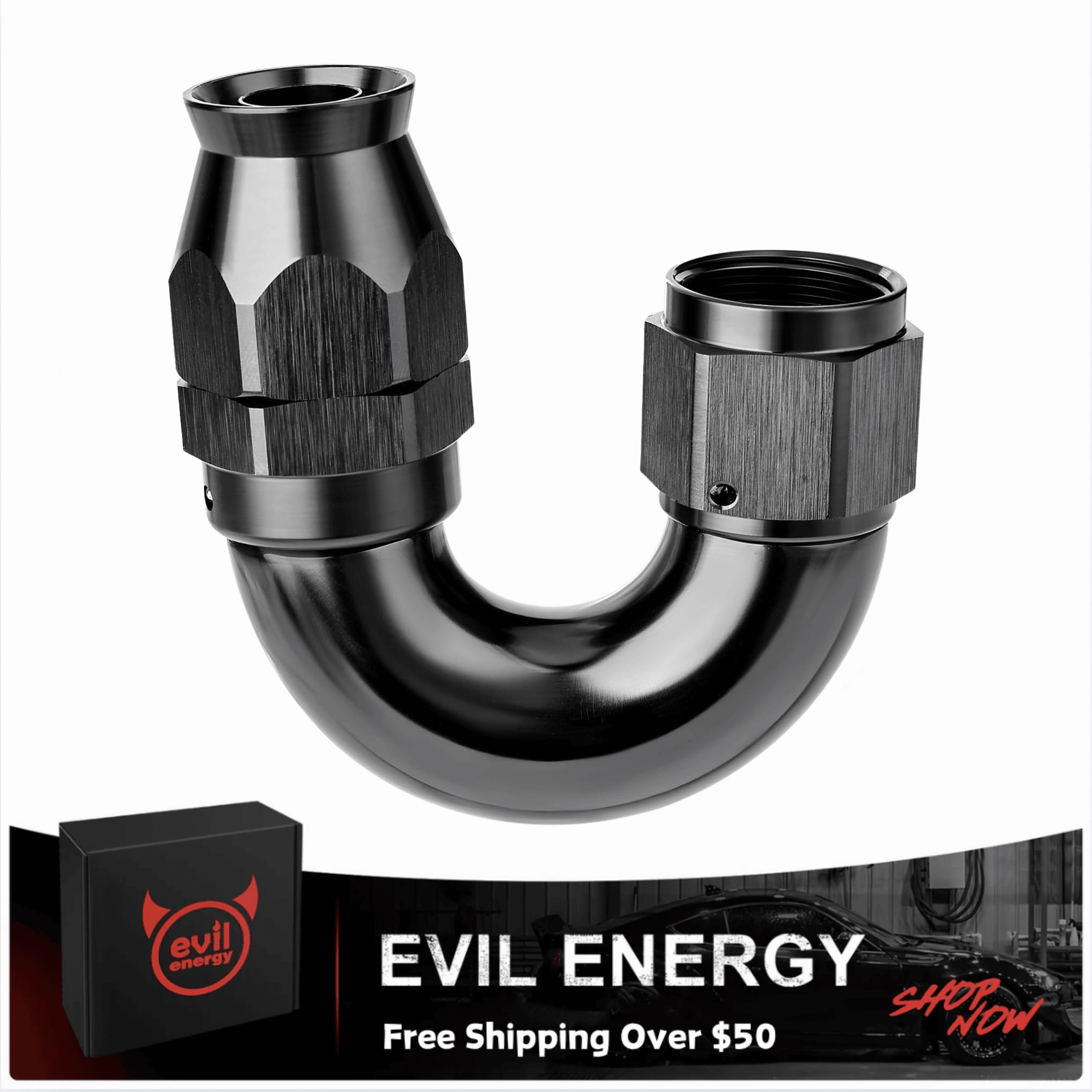 PTFE One Piece Full Flow End Hose Fitting Aluminum Black (4/6/8/10/12AN)|EVIL ENERGY