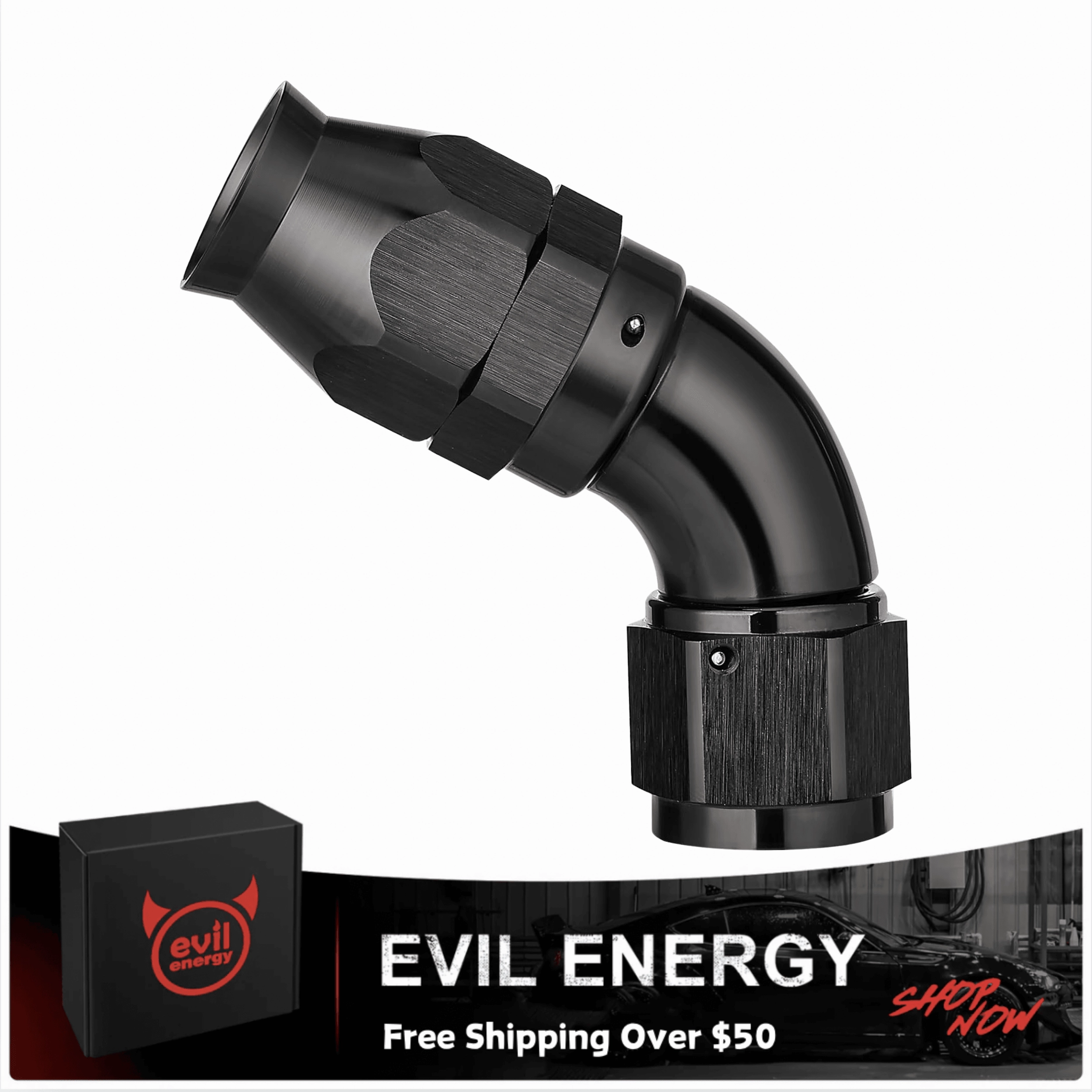 PTFE One Piece Full Flow End Hose Fitting Aluminum Black (4/6/8/10/12AN)|EVIL ENERGY