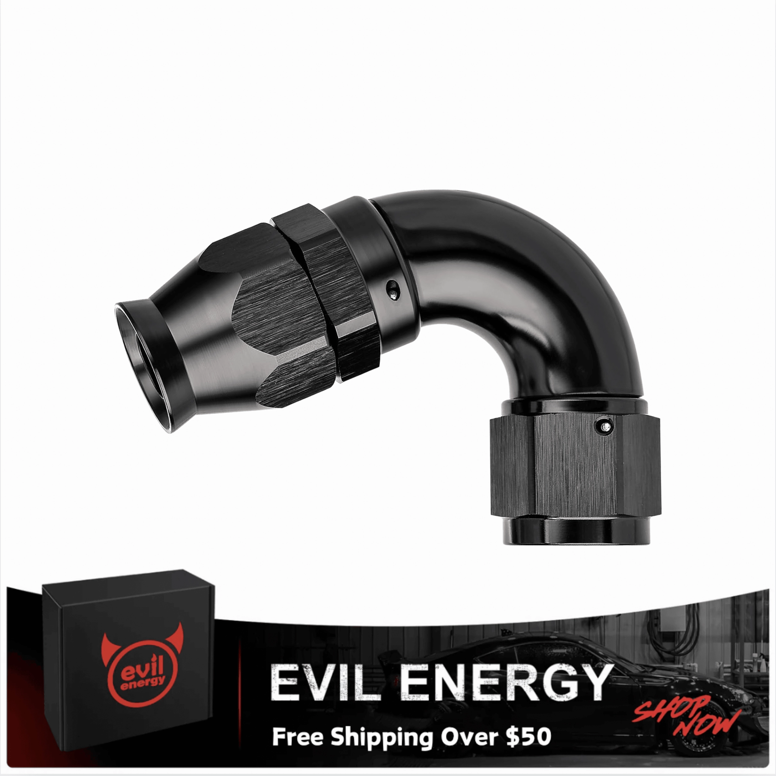 PTFE One Piece Full Flow End Hose Fitting Aluminum Black (4/6/8/10/12AN)|EVIL ENERGY