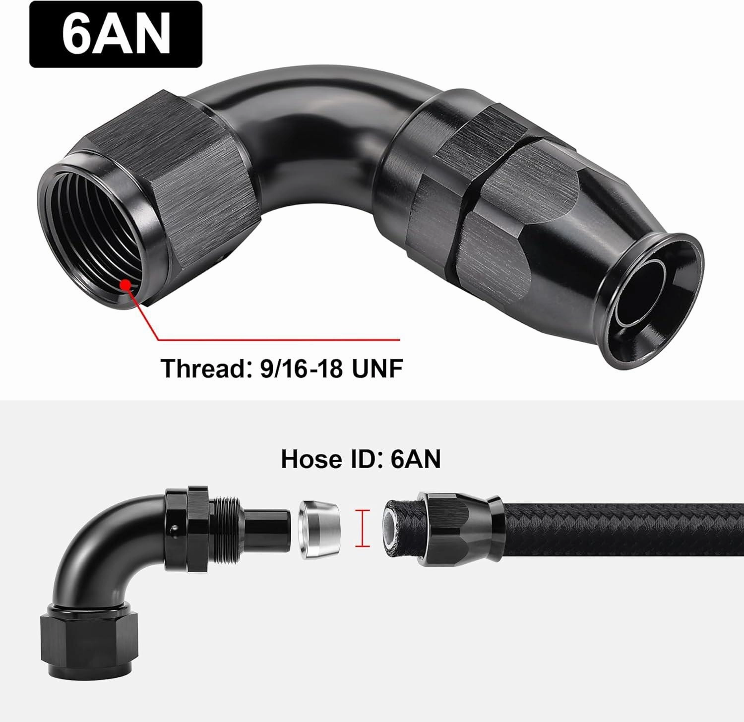PTFE One Piece Full Flow End Hose Fitting Aluminum Black (4/6/8/10/12AN)|EVIL ENERGY