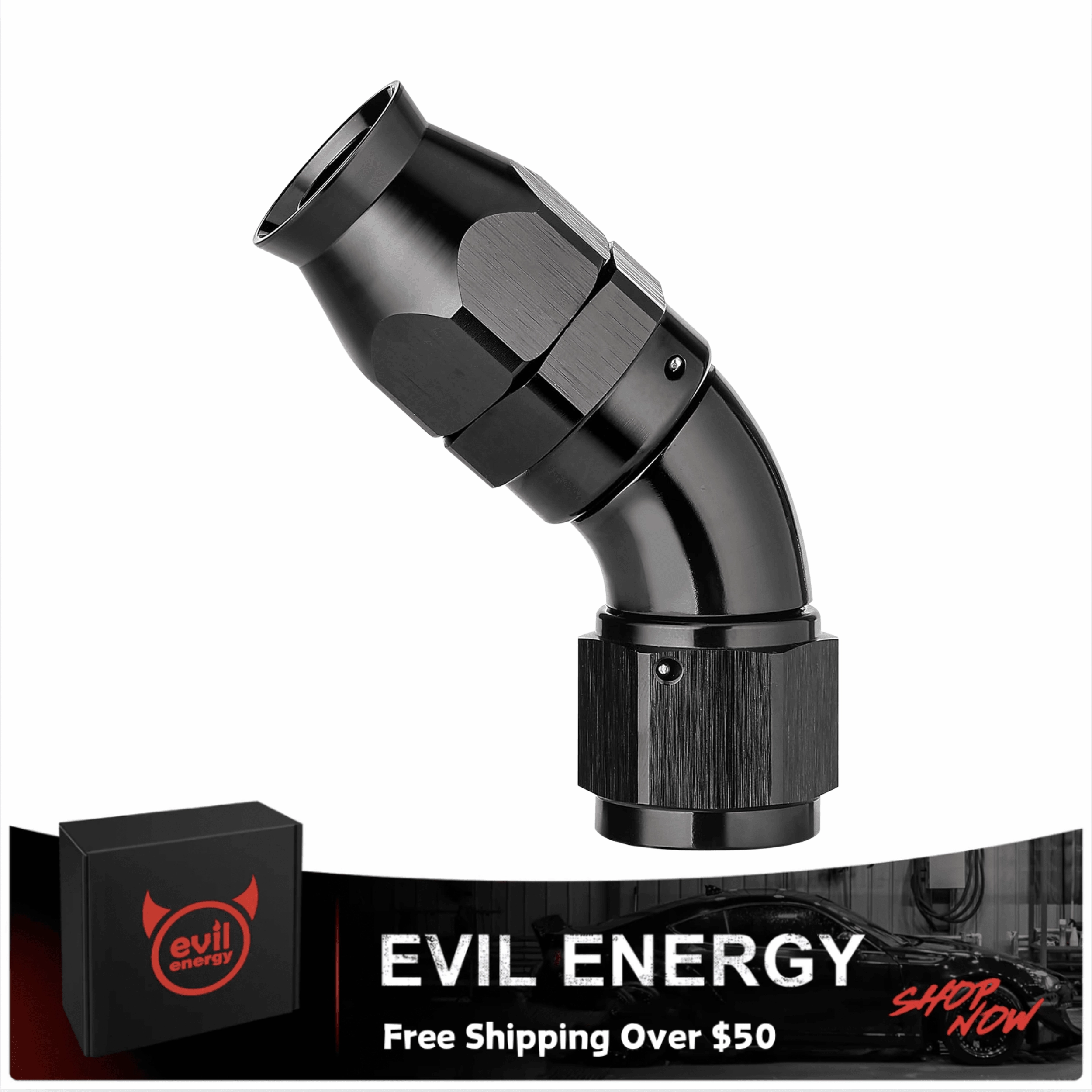 PTFE One Piece Full Flow End Hose Fitting Aluminum Black (4/6/8/10/12AN)|EVIL ENERGY