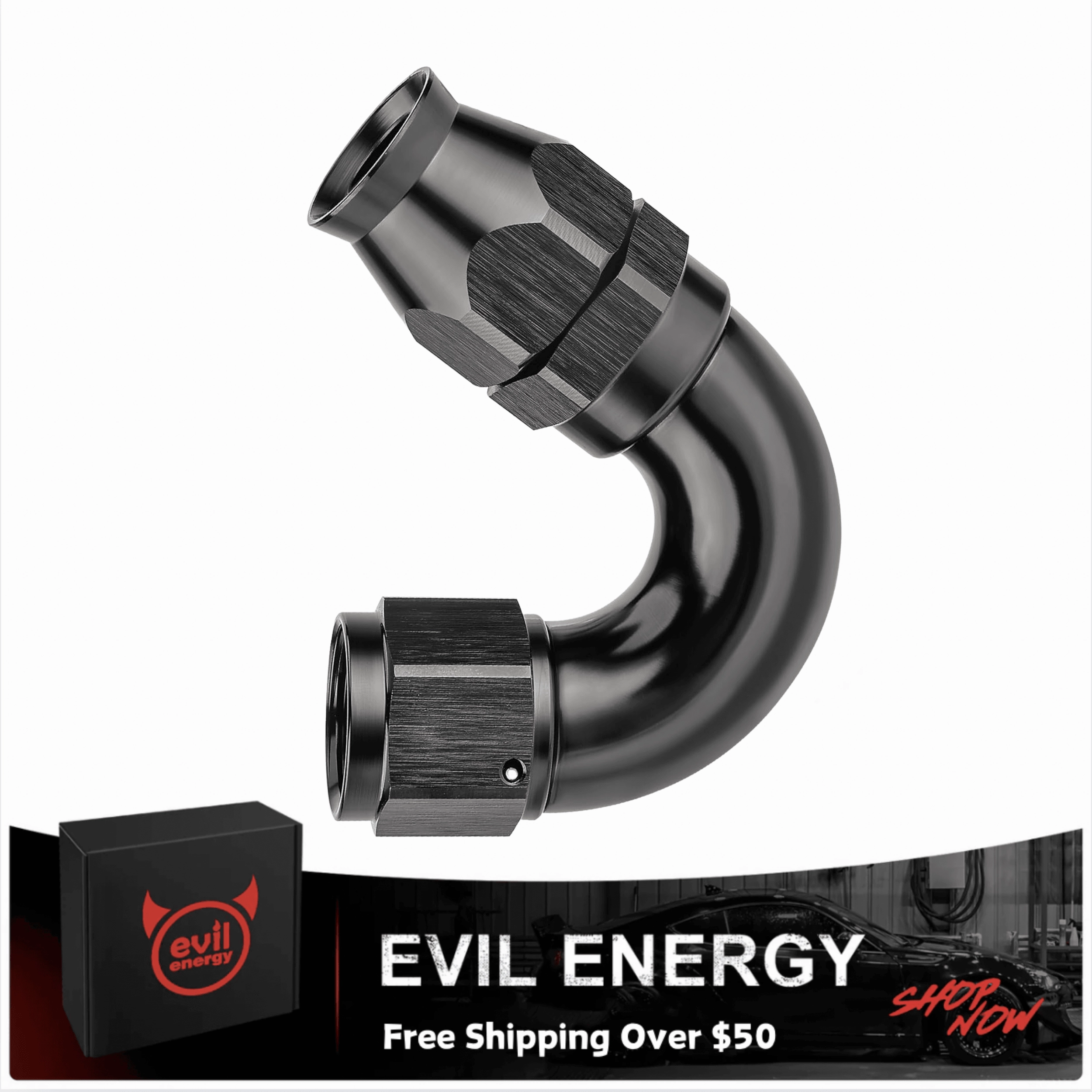 PTFE One Piece Full Flow End Hose Fitting Aluminum Black (4/6/8/10/12AN)|EVIL ENERGY
