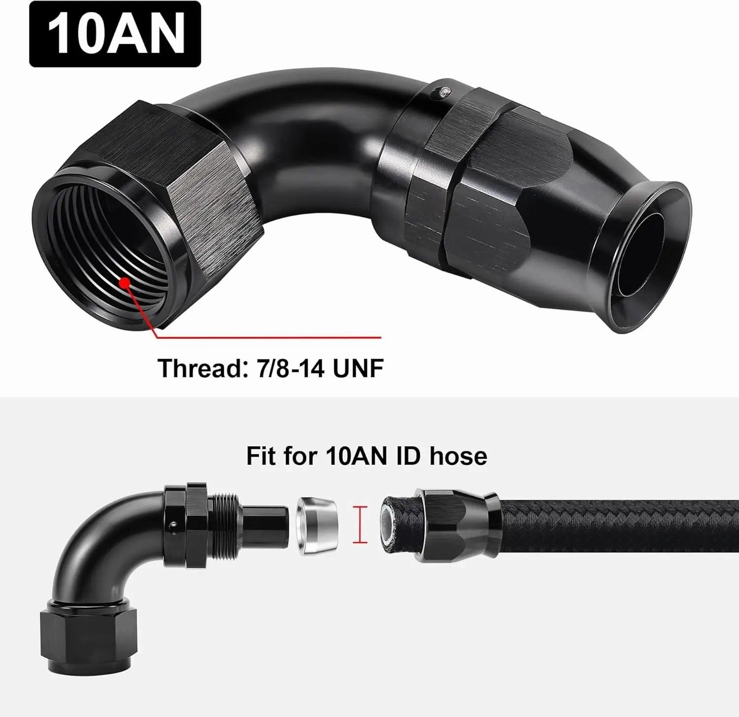 PTFE One Piece Full Flow End Hose Fitting Aluminum Black (4/6/8/10/12AN)|EVIL ENERGY