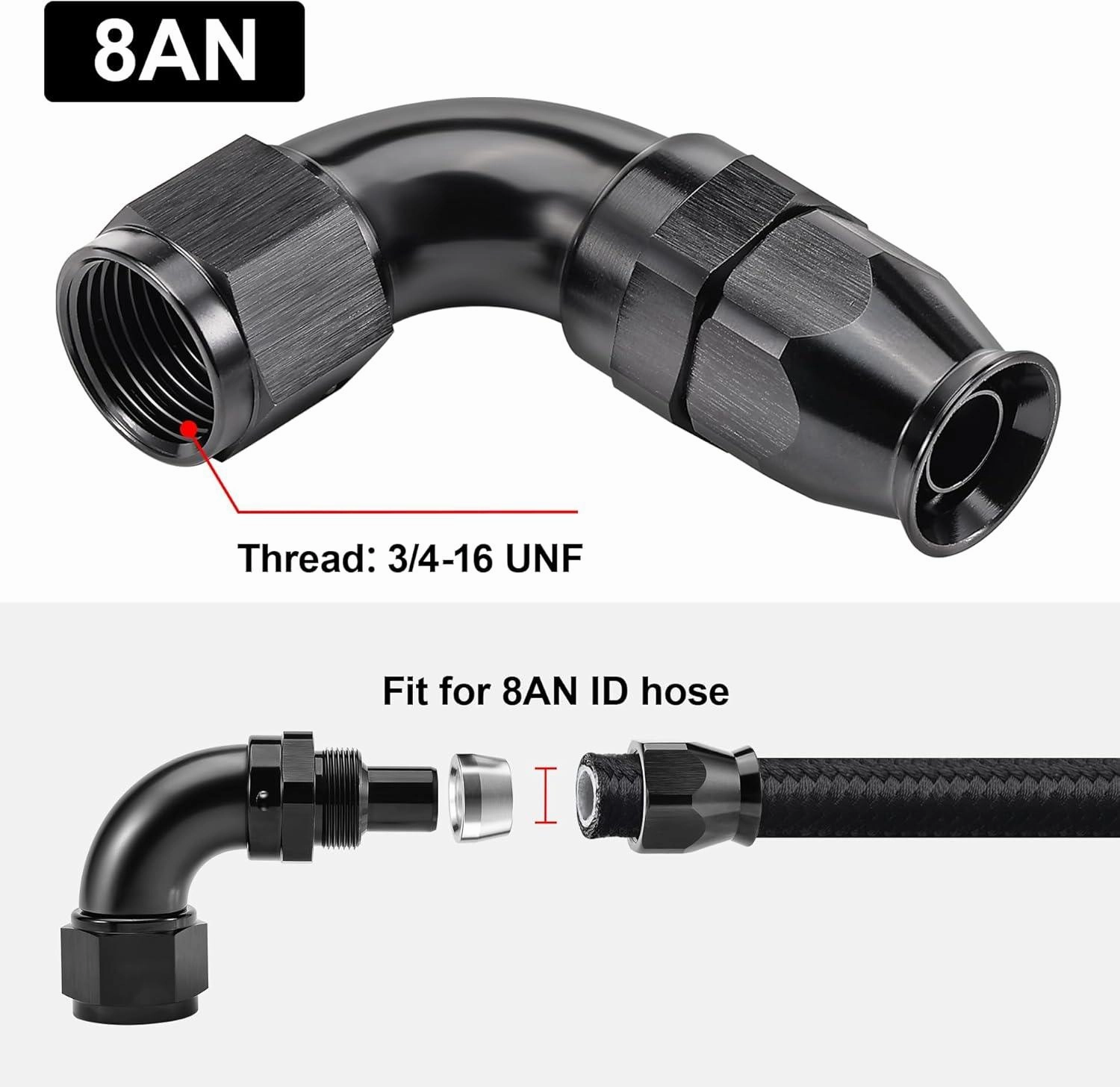 PTFE One Piece Full Flow End Hose Fitting Aluminum Black (4/6/8/10/12AN)|EVIL ENERGY